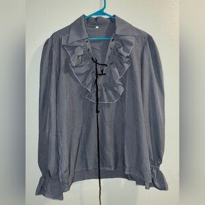 Ruffled Blouse with Lace-Up Detail